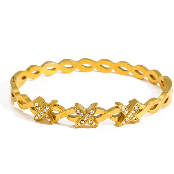 18K Gold Plated Zircon X-Link Bracelet | Waterproof, Tarnish Proof - Picture 1 of 2